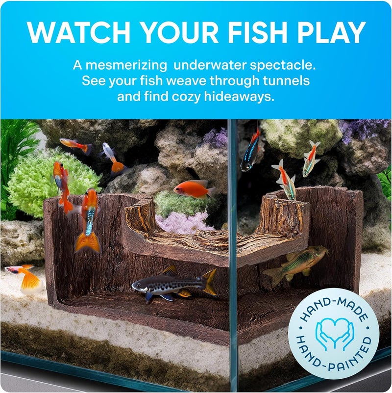 FISHNOSH Aquarium Cave | Natural-Looking Wood-Like BPA-Free Fish Tank Cave for Corners | 5.1” x 2” x 2.7” Fish Hideout for Aquarium | Guppy, Neon Tetra, Corydoras Catfish, Betta Hide | Tank Decor - Image 3